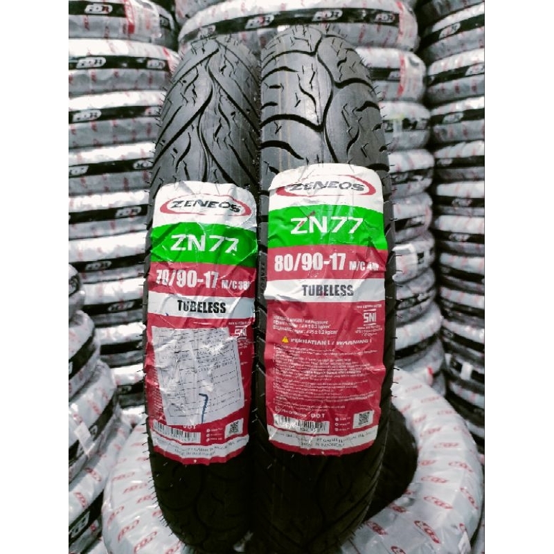 Paket Ban tubeless Zeneos Zn77 70/90-17 + 80/90-17 free pentil 100% Asli