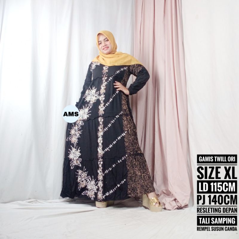 Batik Altha MS Gamis Twill Ori Tebal Premium Abstrak Adem Daster Wanita Terbaru Lengan Panjang Pekal