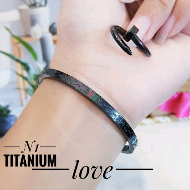 Titanium Set Gelang Cincin Hitam Ra29c
