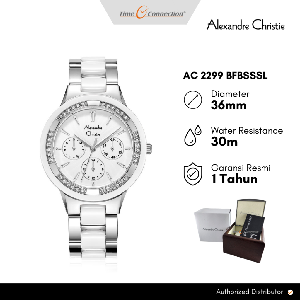 Alexandre Christie AC 2299 BFBSSSL Silver Putih Original / Jam Tangan Wanita Analog Stainless Steel 