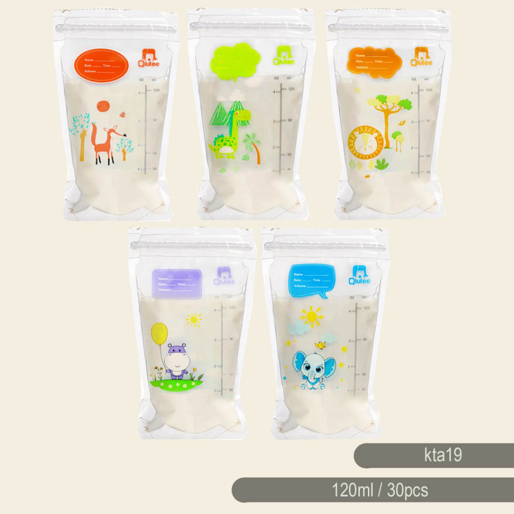 QIUTEE Kantong Penyimpanan ASI Double Zip Lock 120mL - kantong asi murah isi 30pcs kta19