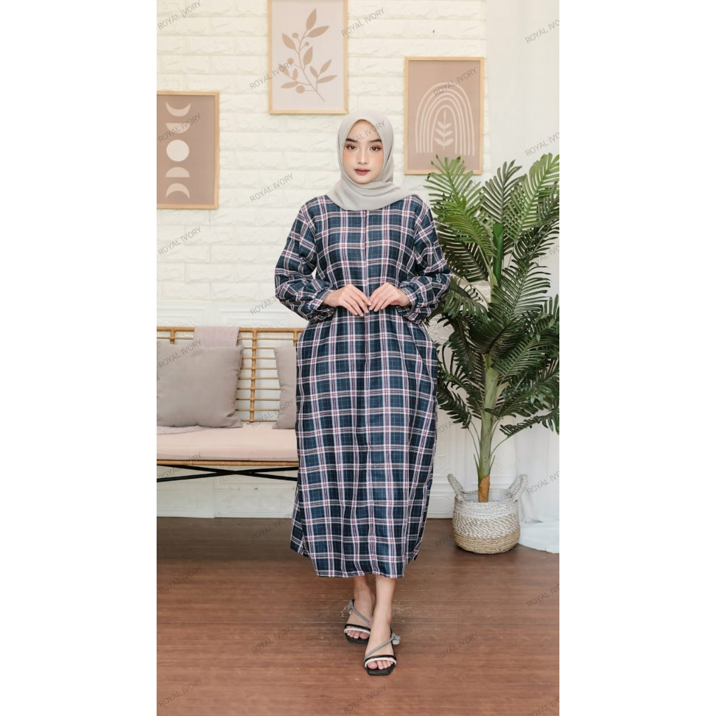 [Royal Ivory Outfit] Checkered Blue Dress / Gamis