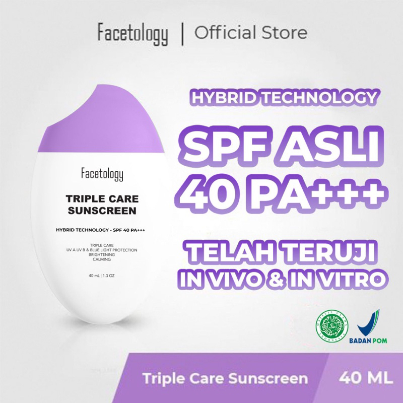 Facetology Triple Care Sunscreen SPF 40 PA+++ 40ml Original BPOM COD Sun Screen Sunblock