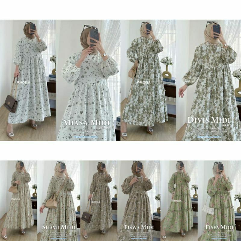 MIDI DRESS MOTIF GREEN SERIES GAMIS JUMBO MOTIF ORI BERLABEL MOELA