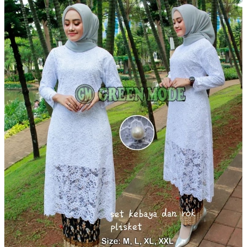 Ready Set Kebaya Brukat Putih Modern//Baju Kurung Brukat/Set brukat putih/Kebaya brukat/kebaya termu