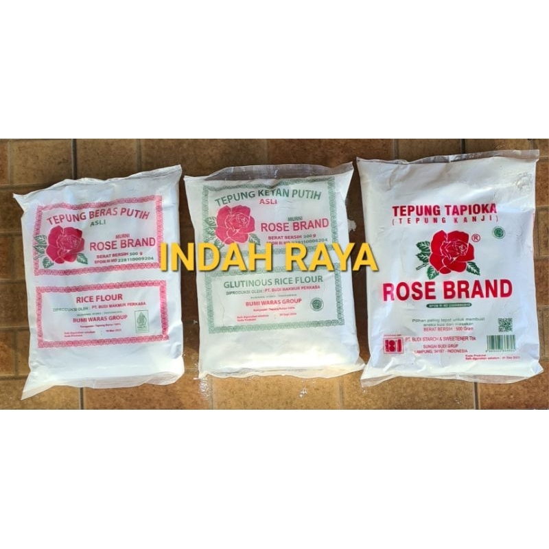 

ROSE BRAND: TEPUNG BERAS PUTIH, TEPUNG KETAN PUTIH, TEPUNG TAPIOKA/KANJI berat 500g