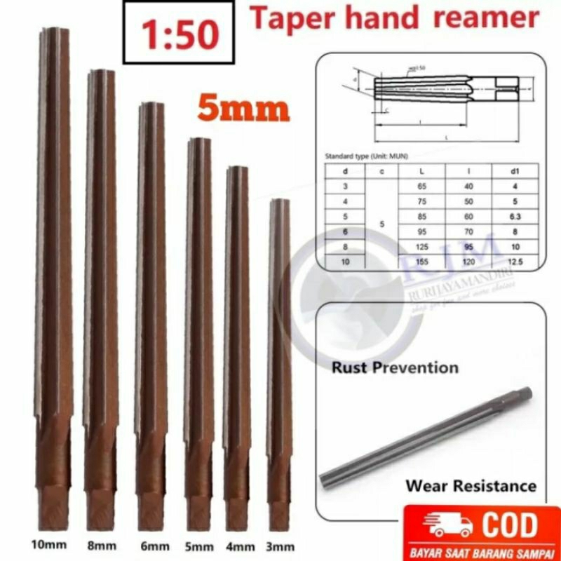 lemer rimer reamer tirus reamer pin 5mm 1:50 hss bukan carbide nachi