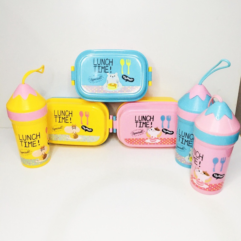 set botol minum dan kotak makan anak free tas transparan