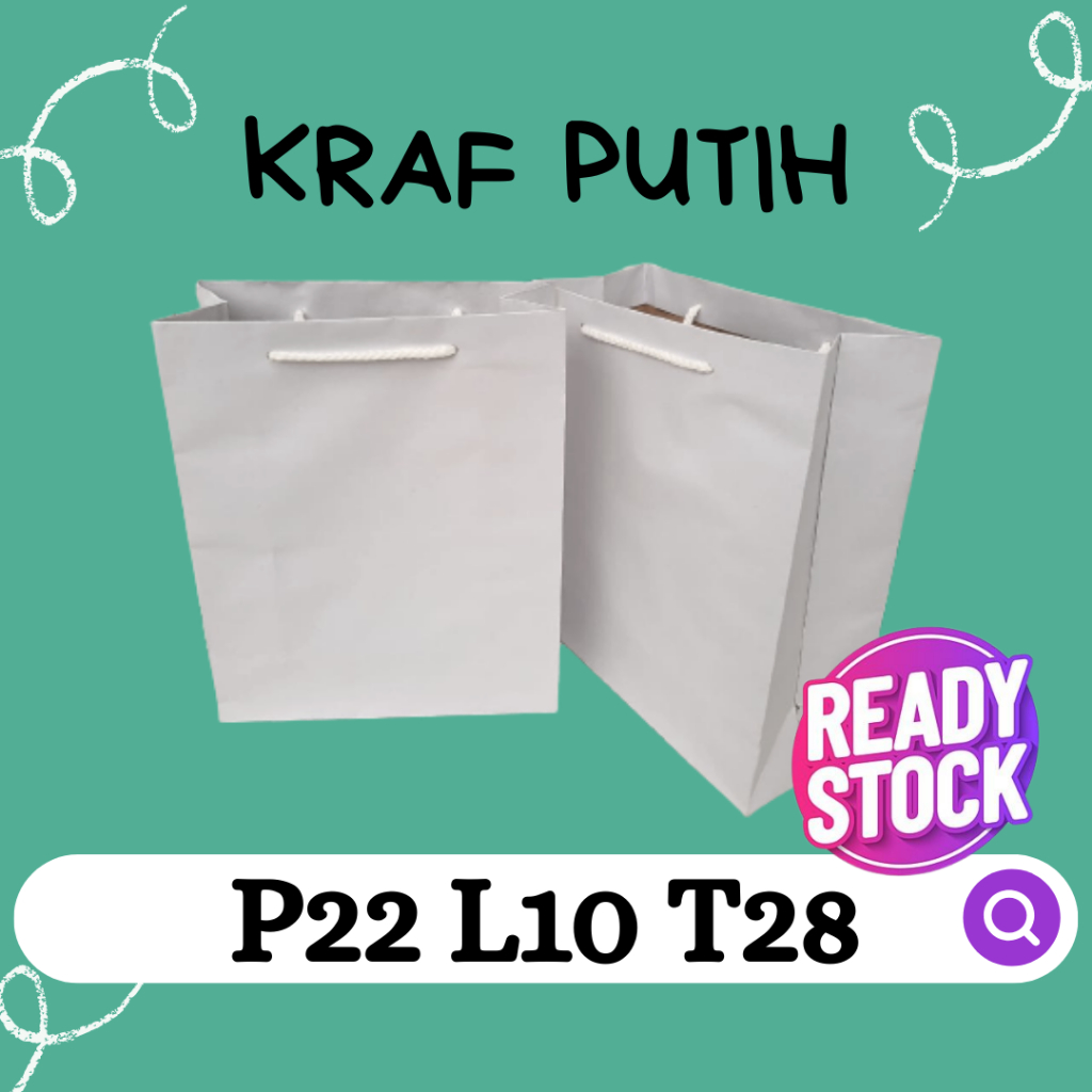 

Paper Bag Murah, Paper Bag Putih Polos Size P22 L10 T28 Bahan Kraf READY STOK MIN ORDER 10PCS