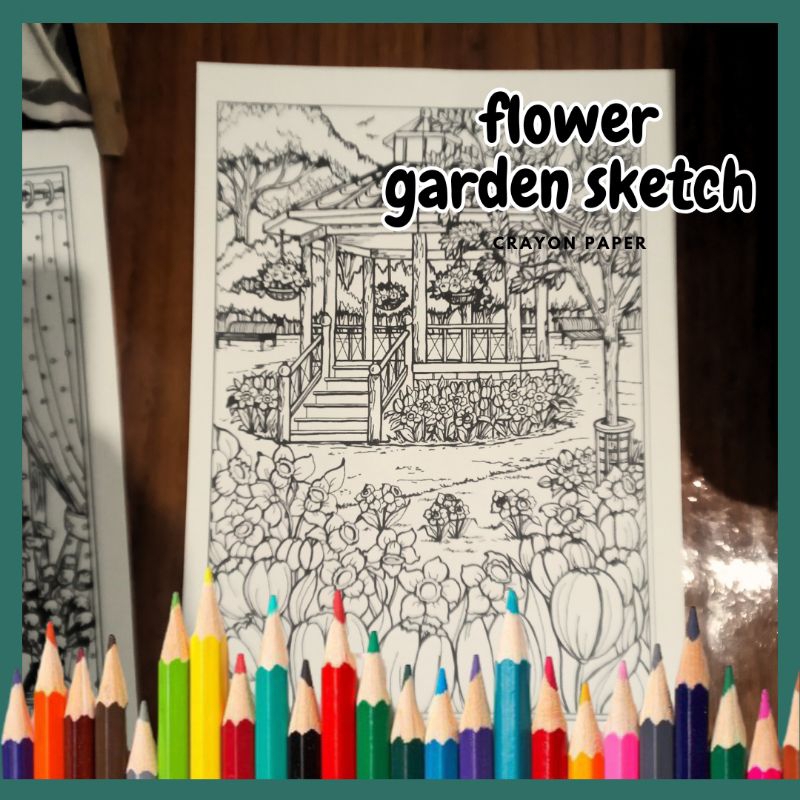 

flower garden sketh - Sketsa Mewarnai isi 50 Lembar Kertas A 80 Gsm