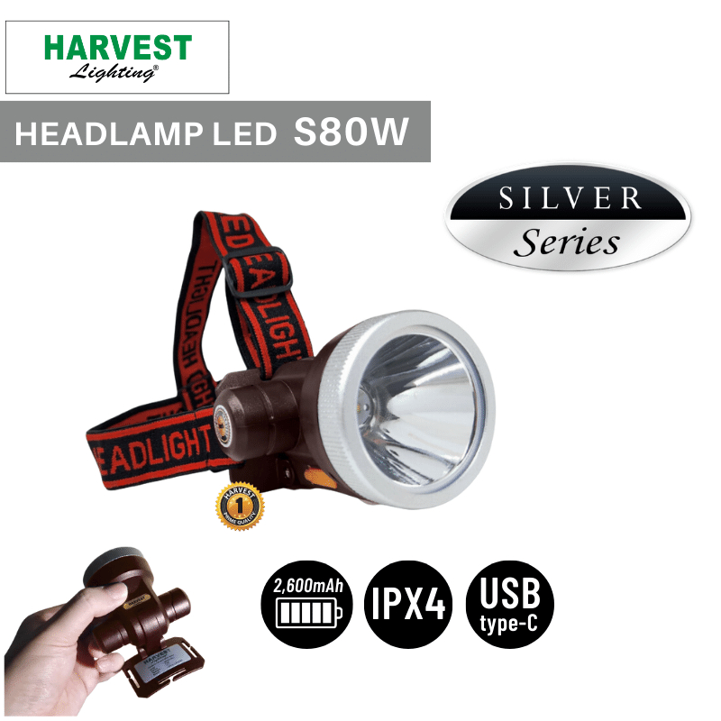 Harvest Lighting Headlamp S80W Silver Series Senter Kepala LED 2600mAh Lampu Emergency Travel