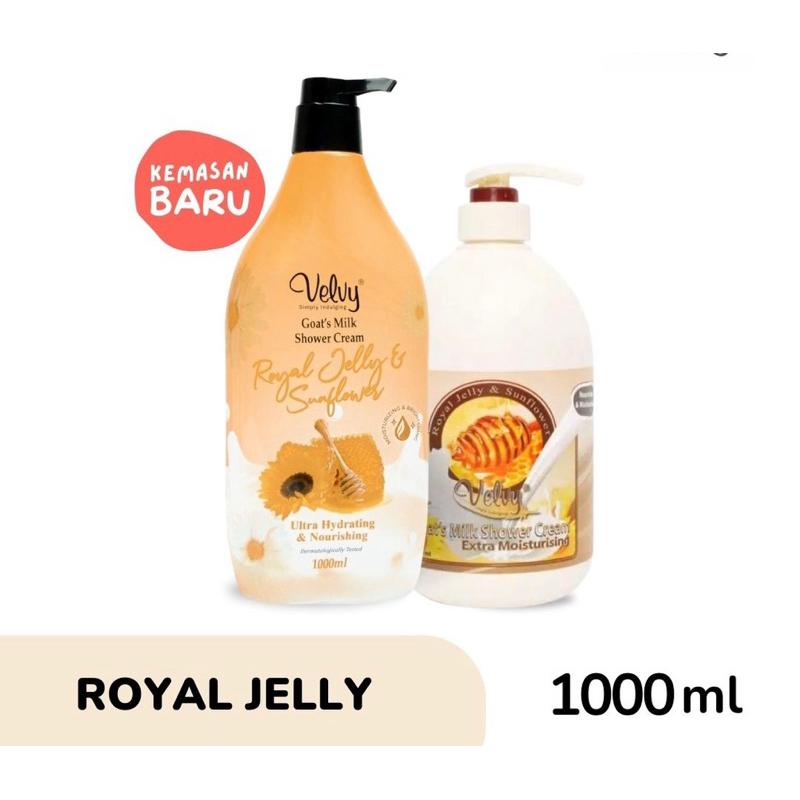 Velvy Shower Cream - Sabun cair Extra Moist Royal Jelly Pump 1000ml Sabun Susu Kambing
