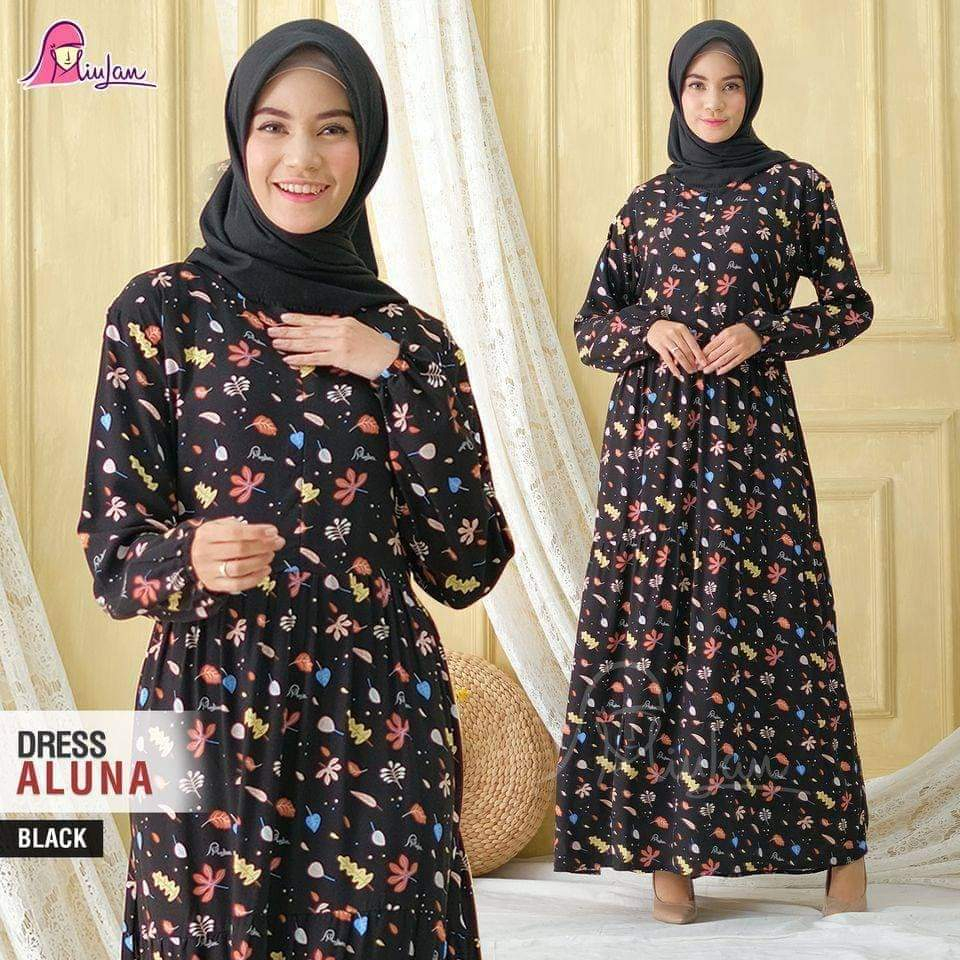 MIULAN/GAMIS ALUNA MIULAN MURAH/BAHAN RAYON VISCOSE PREMIUM PAKAIAN WANITA DRESS MUSLIM/GAMIS MUSLIM