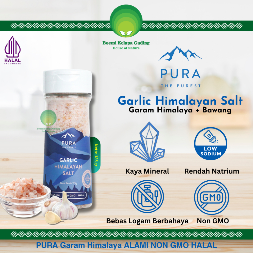 

Garlic Himalayan Salt Garam Himalaya Bawang 125 gram Produk Natural Sehat Alami Halal PURA