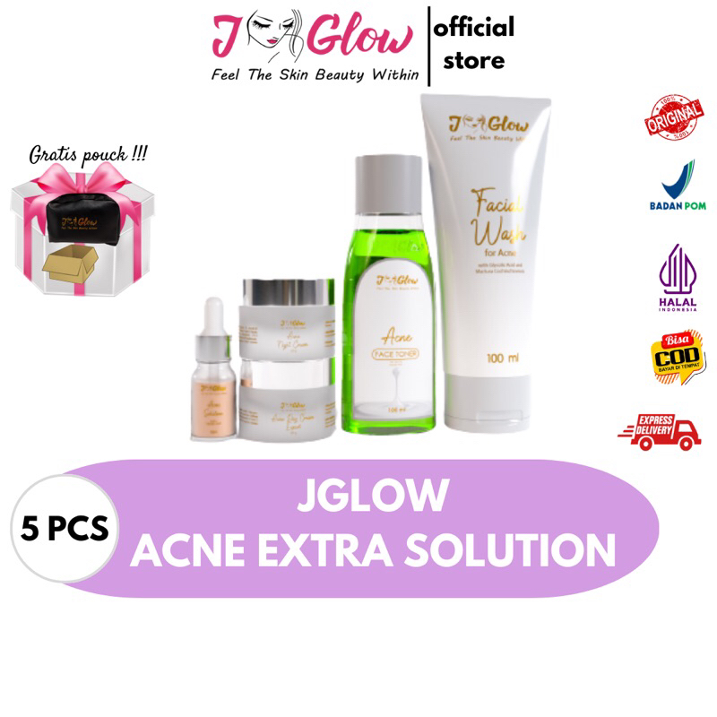 Jglow skincare paket Acne sulfur Extra solution jerawat radang aktiv serum glowing bpom halal