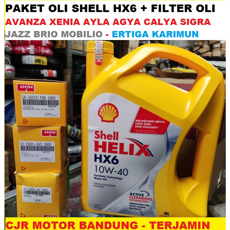 PAKET OLI SHELL HX6 10w 40 4L + FILTER OLI MESIN MOBIL AVANZA AYLA AGYA CALYA SIGRA JAZZ BRIO YARIS
