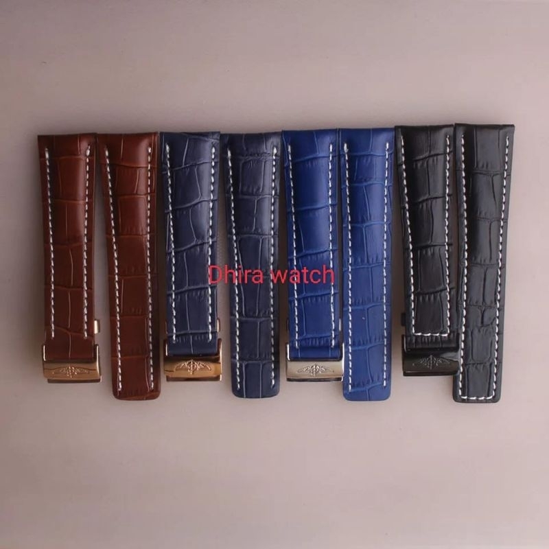 Strap Tali Kulit Jam Breitling Leather Strap Breitling 22MM 24Mm 3Warna Strap Tali Jam Tangan Mewah
