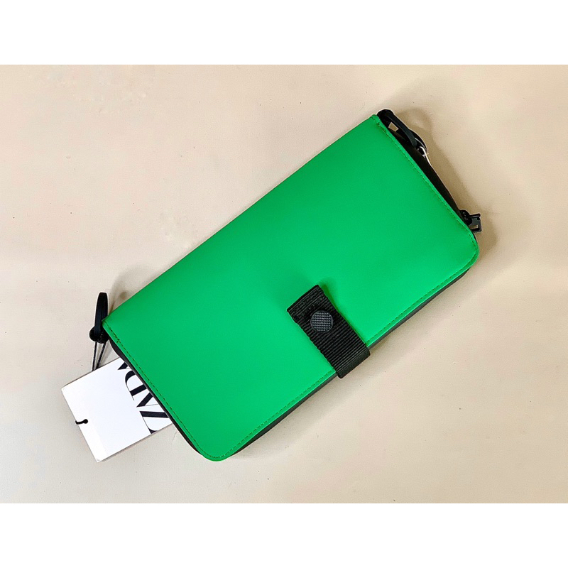 ZARA Wallet Sling Bag Tas Slempang Dompet Soft Leather Green Original