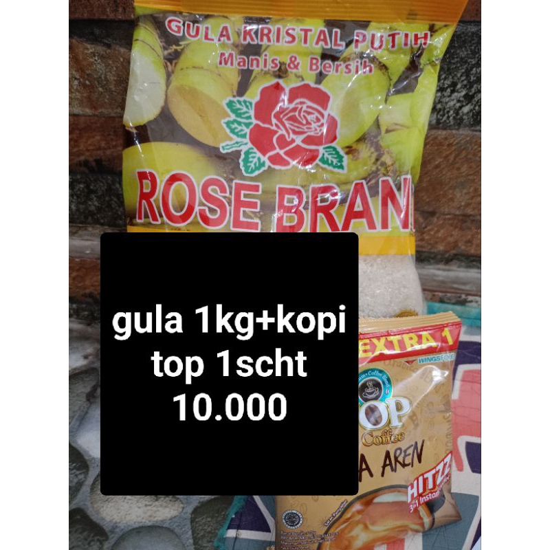 

gula rose brand 1kg + top kopi aren 1sachet