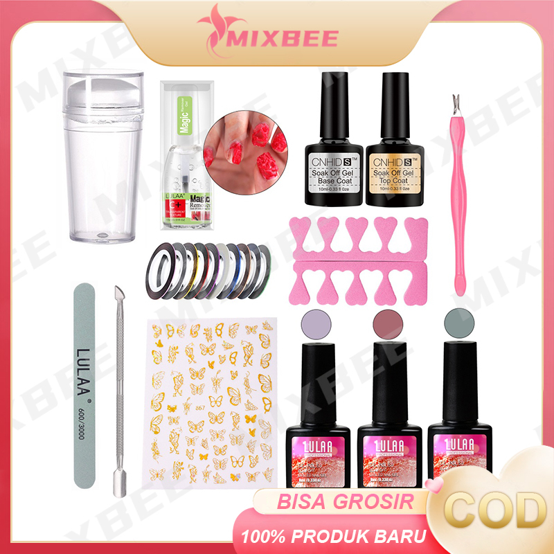 Paket Nail Art Lengkap Nail Art Set ,Set Kuku UV 3 Warna Cat Kuku Gel, Set Peralatan Manikur Seni Ku