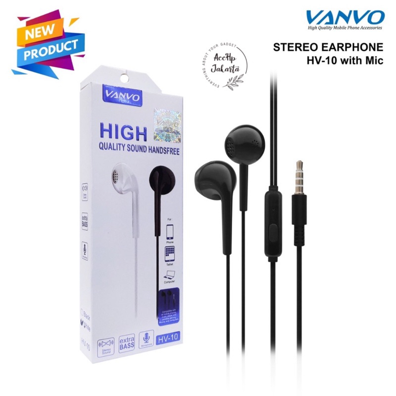 Earphone Headset Stereo Original Vanvo HV-10 Handsfree with Mic Earphone vanvo Headset