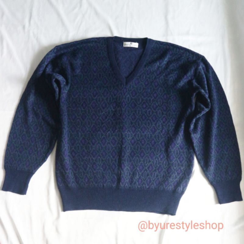PIERRE BALMAIN PARIS  Knitwear Vneck Motif Navy Purple Like New Rajut