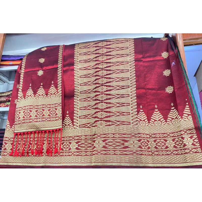 Songket Silungkang Maroon Motif Crystal (Semi Crystal) Tenunan Songket Silungkang, Songket Sawahlunt