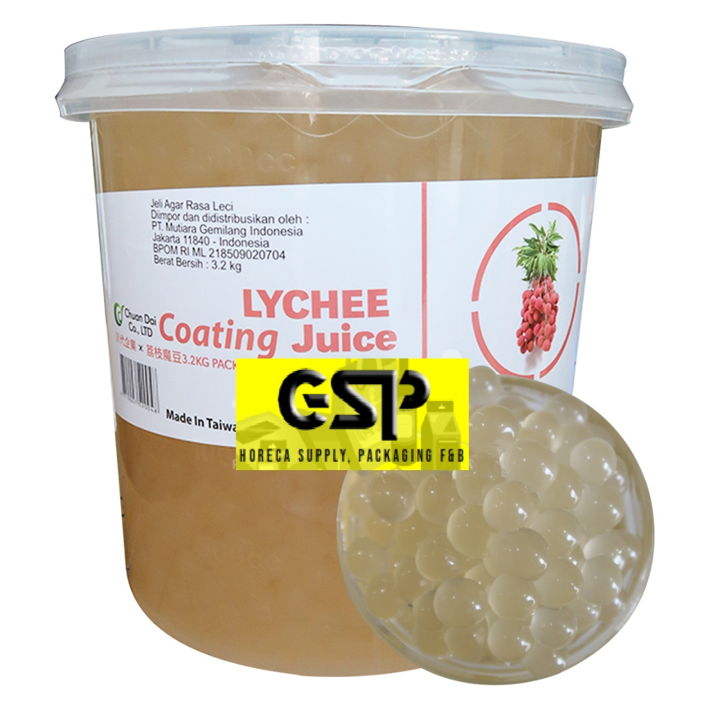 

Popping Boba Lychee 3.2kg COATING JUICE AGAR JELLY, Import Taiwan poping bobba Litchie leci jely