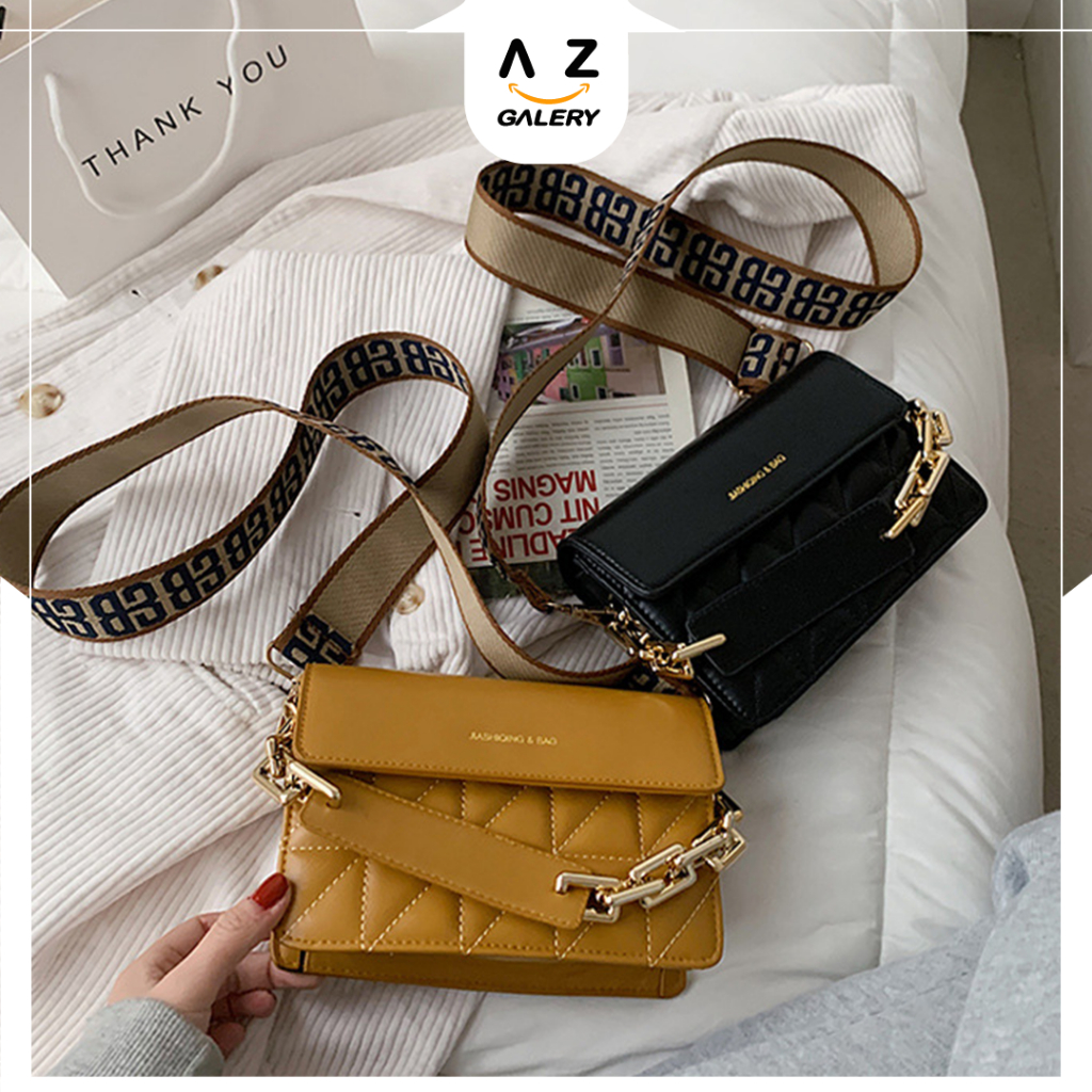 Tas Slempang Fashion Wanita 2 Tali Croco Rantai Style Korea Sling Bag Kekinian Kulit PU T219