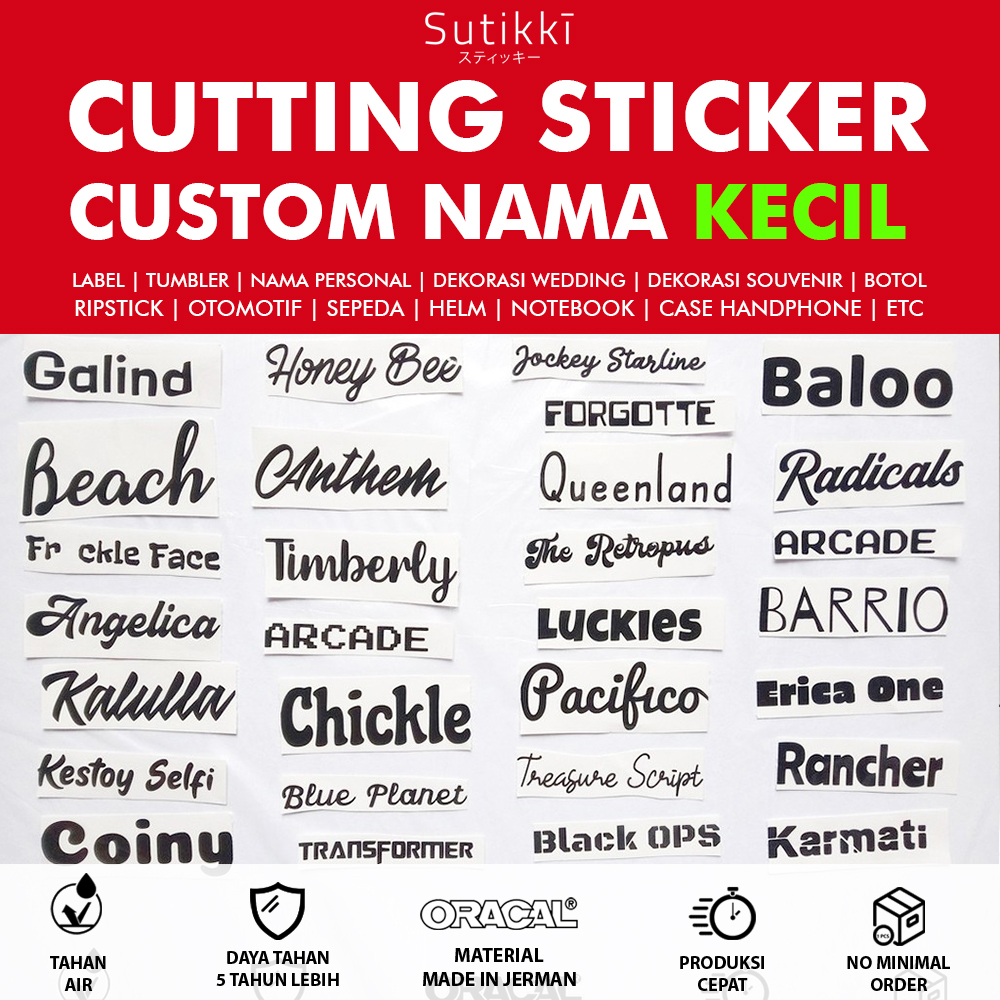 Cutting Sticker Nama Tulisan Bebas Custom Logo Mobil Motor Sepeda Cuting Stiker Ukuran XS S