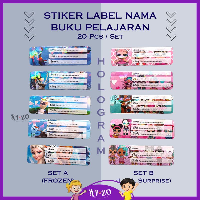 

( Isi 20 Pcs) Sticker Label Nama Buku Pelajaran Anak Sekolah Super Cute | Hologram | Tahan Air | Frozen / Lol Surprise | Stiker Anak | Stiker Buku | Kotak Pensil | Waterproof