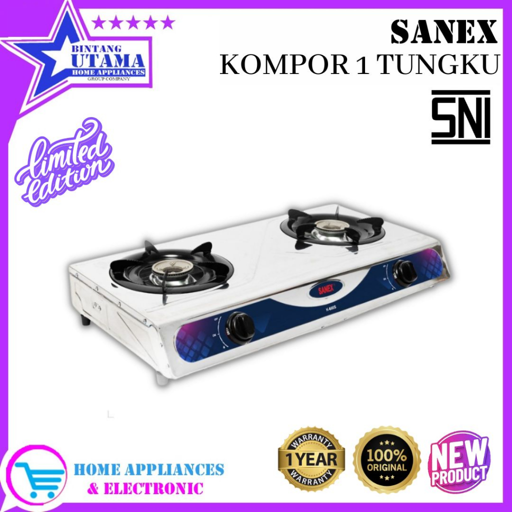 (COD) SANEX KOMPOR STAINLESS STEEL K-808 S / K608S / K-608 S / K 608 S (1 / 2 TUNGKU) GARANSI RESMI