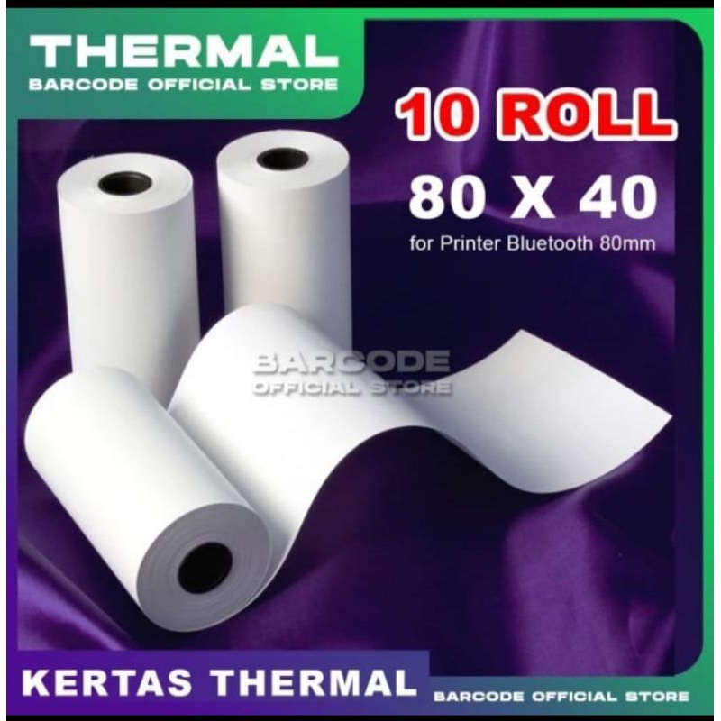 

Kertas thermal 80x40mm paket 10 Roll Struk printer ukuran 80mm