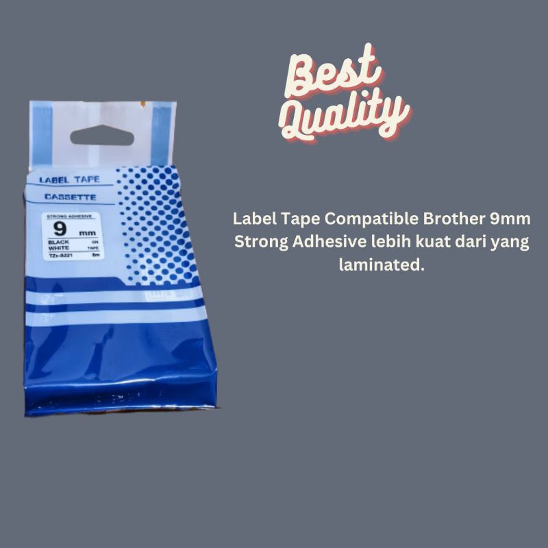 

Label Tape TZE 221 TZE221 compatible brother 9mm black on white.