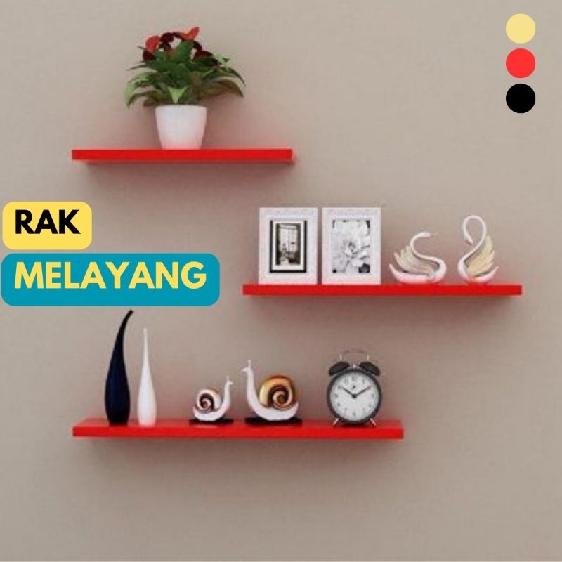 Ambalan dinding minimalis kayu tanpa bor untuk sudut atau dinding kamar mandi dan dapur warna merah de vintage