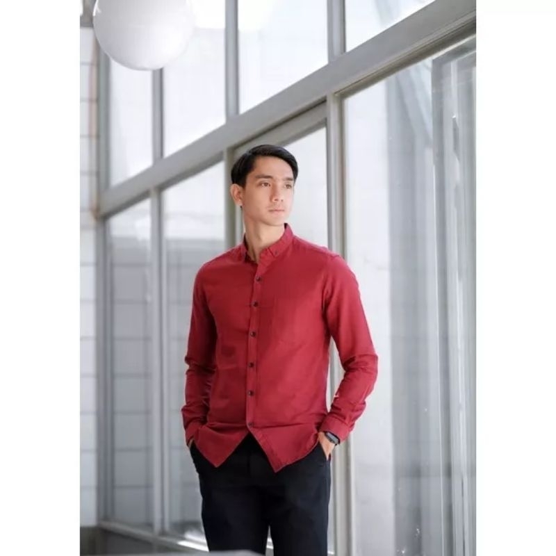 Kemeja Merah Maroon Pria Lengan Panjang Slimfit Premium Quality / Hem Polos Pria