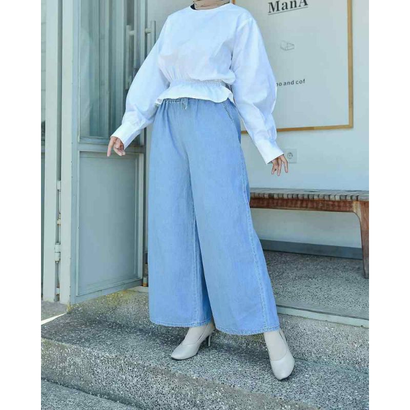 Kulot Mozza Pinggang Full Karet | Kulot Jeans Tali Serut Jumbo BB 100 KG