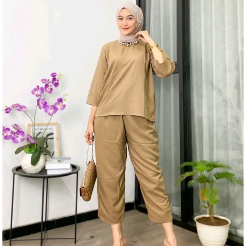 Setelan Wanita Cozie Katun Linen Original Premium Polos Standar- Jumbo Best Seller