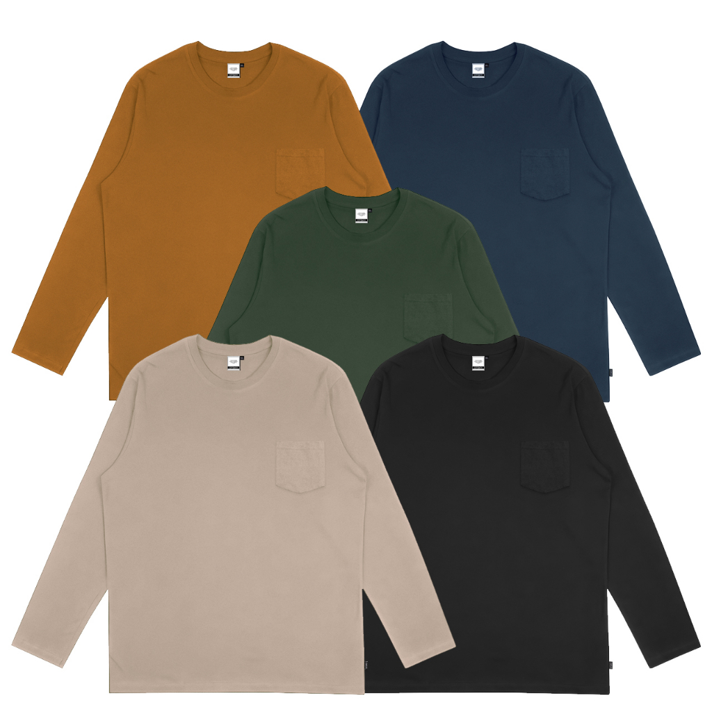 Otsky Kaos Pria Lengan Panjang Pocket Cotton Combed 24s