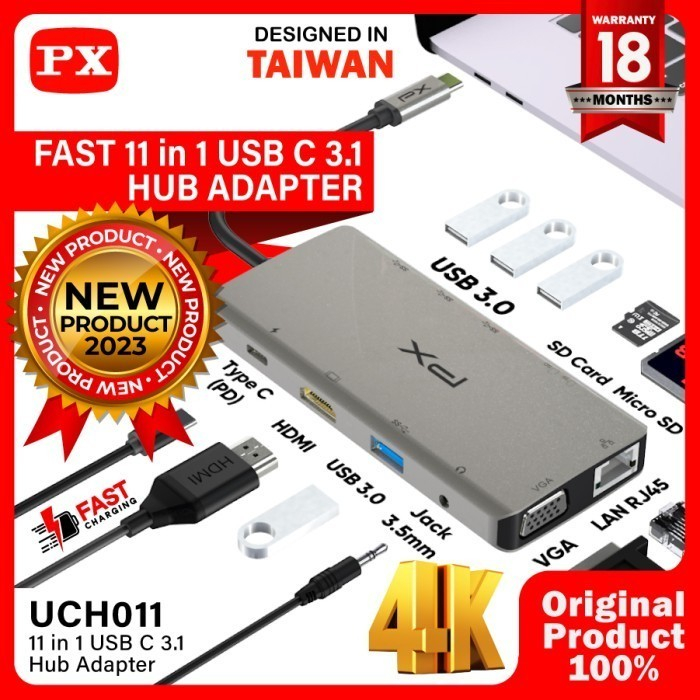 PX Hub Converter Laptop 11in1 TypeC to USB HDMI Jack3.5mm RJ45 UCH011 AGP