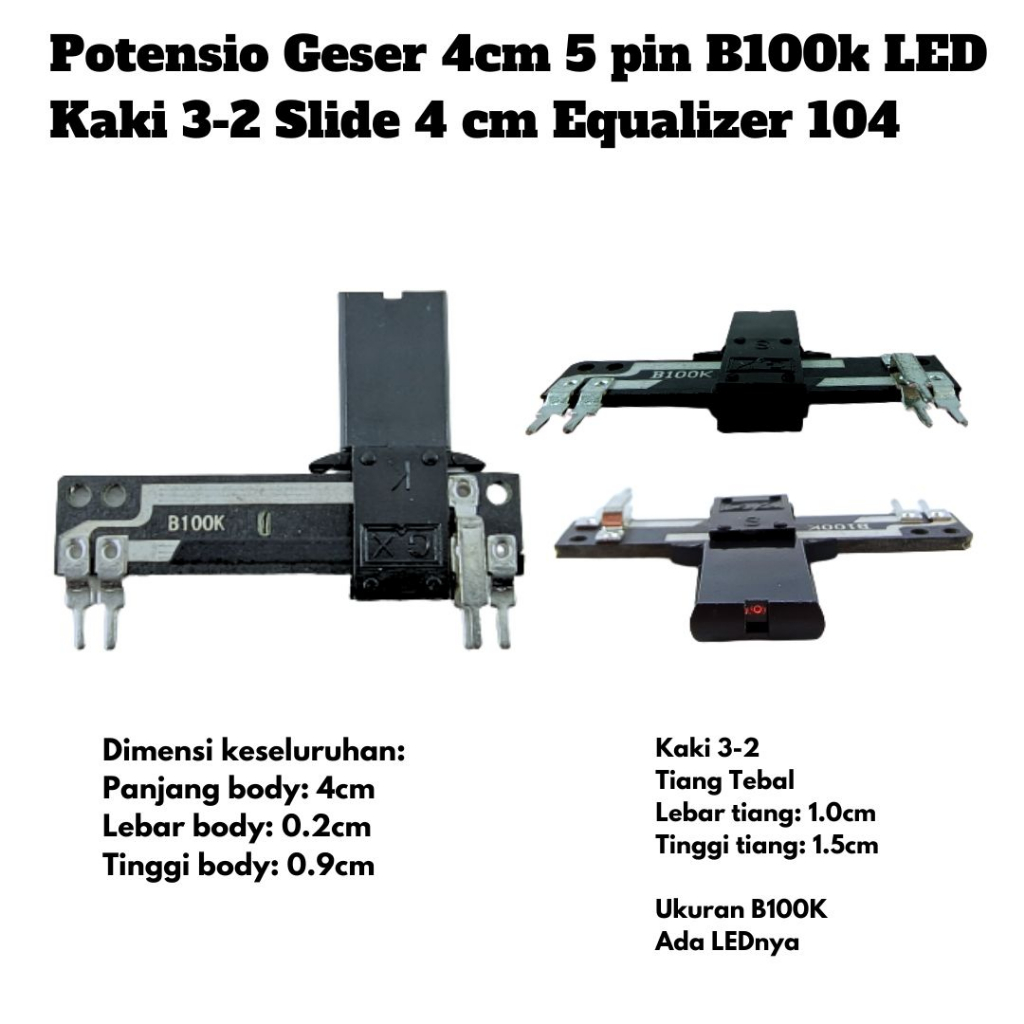 Potensio Geser 4cm 5 pin B100k LED Kaki 3-2 Slide 4 cm Equalizer 104