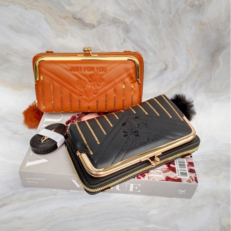 Tas hp import wanita 1 behel 1 resleting kombinasi bordir payet