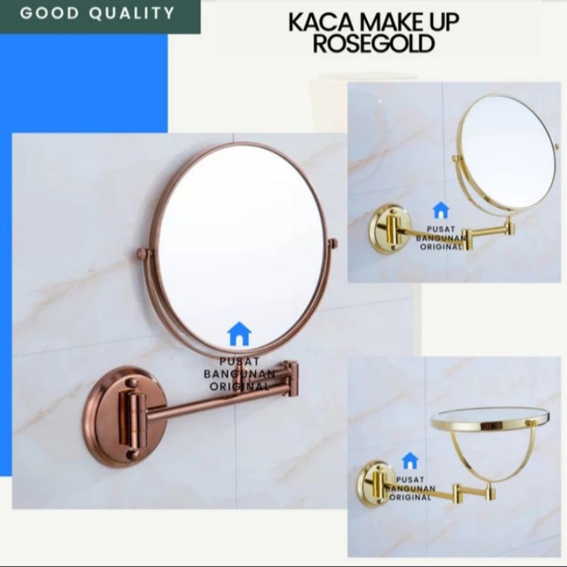 KACA RIAS BULAT KECIL CERMIN MAKE UP PUTAR KACA PEMBESAR ROSE GOLD MINIMALIS
