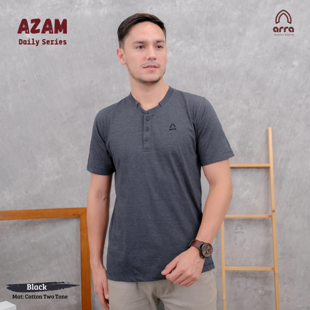 Arra Azam Baju Koko Pria Lengan Pendek Dewasa Bahan Katun Two Tone Size S M L XL XXL 3XL 4XL Warna Navy Brown Maroon Deep Tosca White Blue Black