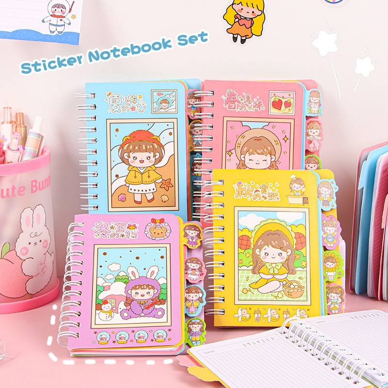 

✨COD Buku Catatan Lucu Siswa Scrapbook Coil Buku Diary Aesthetic Korea Binder Notebook Buku Portabel Dengan Stiker Di Dalamnya-GS