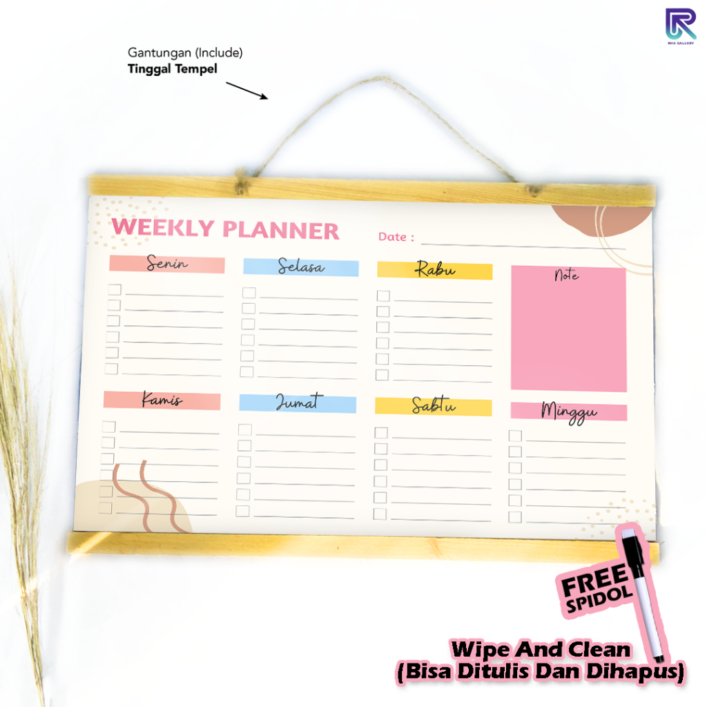 

RHA GALLERY Planner Schedule Daily Weekly Jadwal Minggu Landscape Wipe And Clean List Jadwal Tulis 32x48 CM