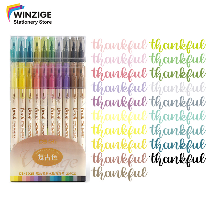

Winzige 20Pcs Brush Pen Set Calligraphy Brush Lettering Aesthetic Vintage Warna Warni Brush Marker Pena Kuas Warna Pulpen Pena Kaligrafi Coloring Markers