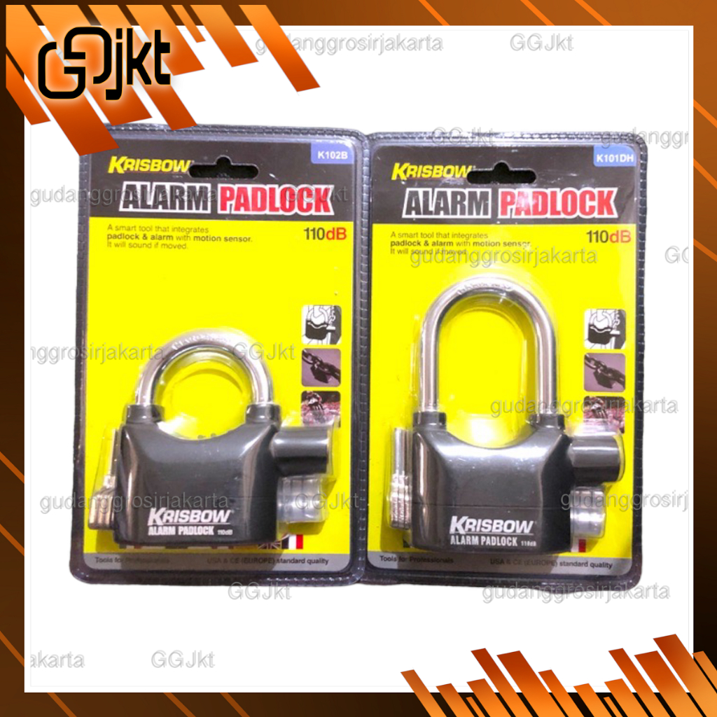 GEMBOK ALARM ANTI MALING KRISBOW ORIGINAL PADLOCK SENSOR GETAR 110DB KUNCI PAGAR RUMAH TAHAN AIR ORI