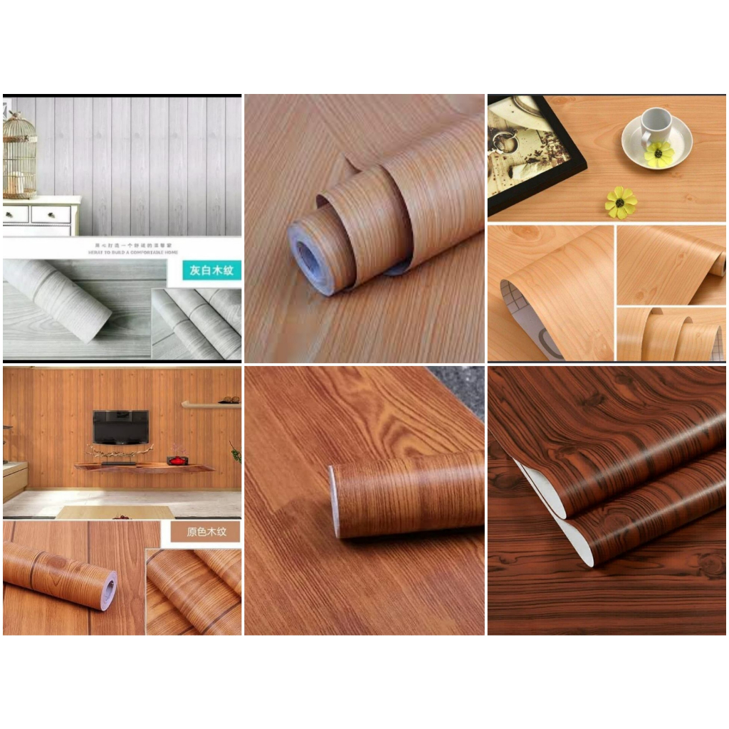Wallpaper Sticker / wallsticker motif serat kayu asem, kayu jati, kayu abu, kayu salur, kayu cream, 