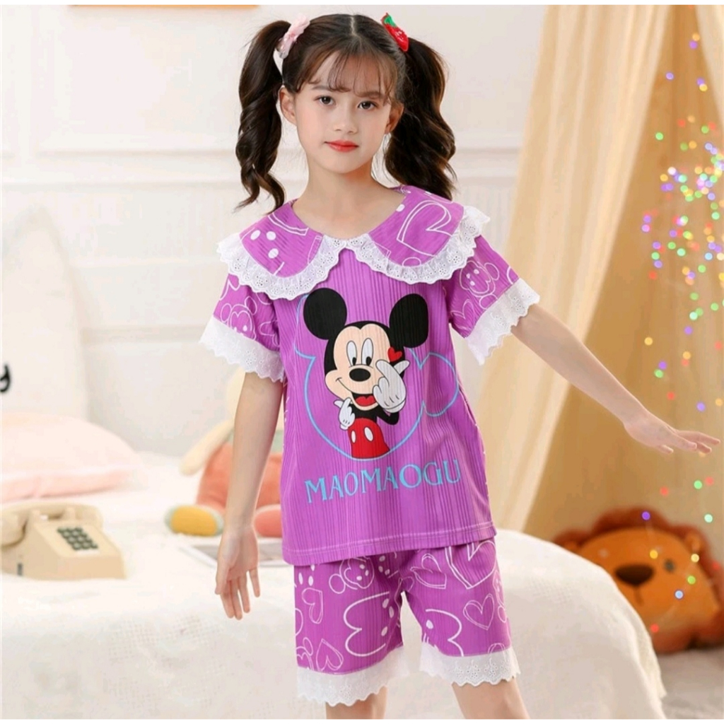 Setelan Baju Tidur Piyama Pendek Anak Perempuan LEISURE WEAR